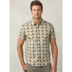 Prana PeacePath Abstract Woven Camp Shirt Mens Organic Cotton Button-Up Shirt Wi